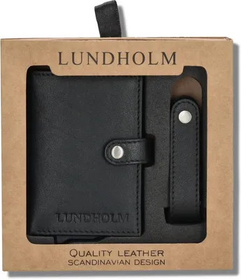 Immagine prodotto di Set regalo Lundholm Örebro da uomo, nero: portacarte in pelle con protezione RFID + portachiavi in pelle, confezionato in scatola regalo. Ideale come regalo per uomo