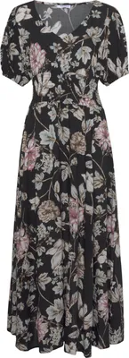 Produktbild von LASCANA Maxikleid mit Blumendruck und V-Ausschnitt aus We schwarz bedruckt Größe 42