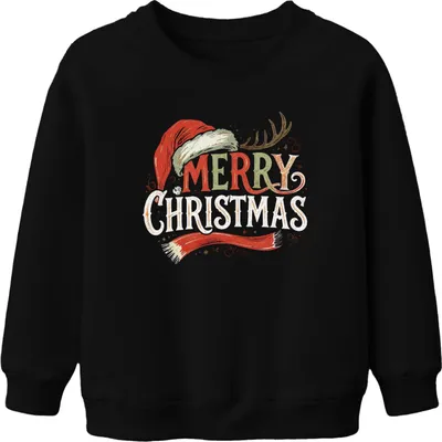 Produktbild von MERRY CHRISTMAS Weihnachtsmütze Rentier Vintage Retro Weihnachten Uni Kinder Sweatshirt Pullover, Schwarz, 104