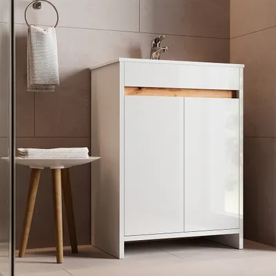 Zdjęcie produktu dla Zestaw mebli łazienkowych Vicco Lemgo Biały wysoki połysk 2 części, szafka dolna 60 cm, Model 40057