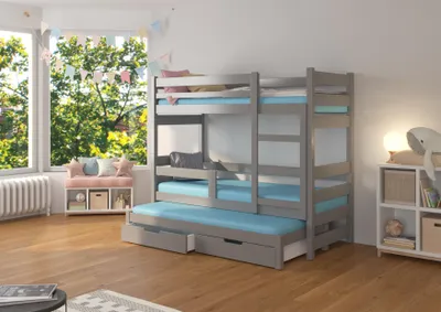 Obrázek produktu pro Patrová postel s přistýlkou a zábranou 80x180 HEMLIA - šedá
