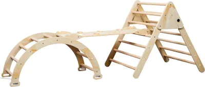 Imagen del producto de Estructura de madera para escalar, plegable, de 210x83x81 cm, con arco de escalada y tobogán, para niños