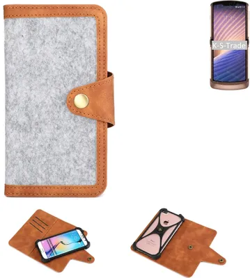 Produktbild von K-S-Trade Handyhülle kompatibel mit Motorola Moto G9 Power Schutzhülle Filz-Hülle Kunst-Leder hellgrau braun (1x)