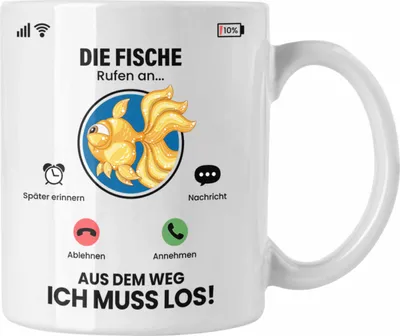 Produktbild von Trendation - Die Fische Rufen An Tasse Geschenk für Fische Züchter Besitzer Geschenkidee Lustig Spruch (Weiß)