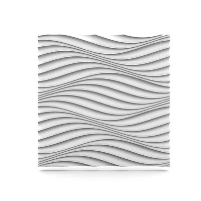 A white 3D wall panel with a wavy pattern.