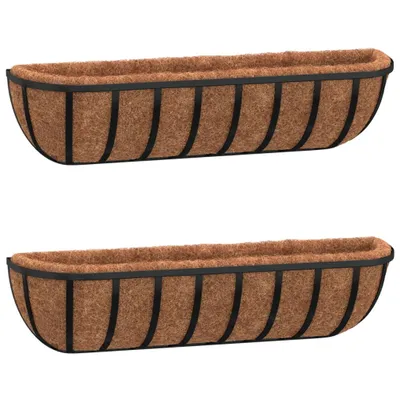 Zdjęcie produktu dla vidaXL Kosze ścienne na rośliny 2 szt. Wkład kokosowy czarny 91x20x23 cm stal
