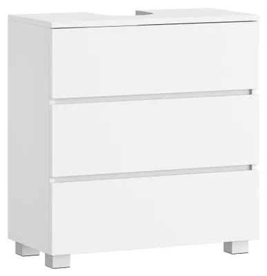 Productafbeelding van Badkamerkast - Vrijstaand onderkast met lades - 3 grote lades - 30 x 60 x 63 cm - Hout - Met poten - Wit