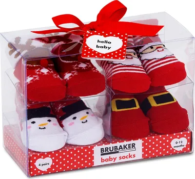 Produktbild von BRUBAKER 4 Paar Baby Socken 0-12 Monate - Weihnachten - in Geschenkverpackung