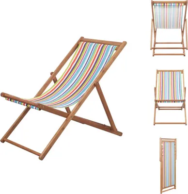 Image de vidaXL Chaise de plage pliante Tissu et cadre en bois Multicolore - Chaises de jardin