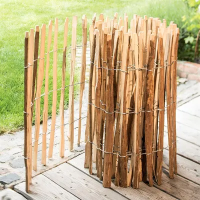 Produktbild von Staketenzaun "Haselnuss" Gartenzaun 90 cm hoch, 5 m lang, Holzzaun, Rollzaun, Teichzaun