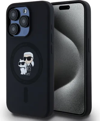 Image de KARL LAGERFELD étui pour IPHONE 15 Pro compatible avec MagSafe KLHMP15LSCMKCRHK (Silicone KC Body Ring) black