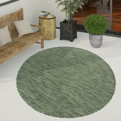 Produktbild von Outdoor Teppich Flachgewebe in Sisal-Optik mit Bordüre UV-beständig robust Grösse 120 cm Rund