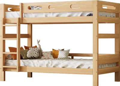 Produktbild von Etagenbett mit 2 Schlafgelegenheiten und Lattenrost, 90x200 cm, Kinderbett mit Rausfallschutz, umbaufähig zu 2 Einzelbetten, Holz