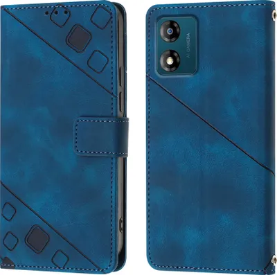 Produktbild von Hülle für Motorola Moto E13 Prägung Flip Leder Brieftasche Schutzhülle mit Ständer Blau