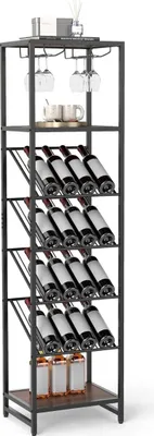 Zdjęcie produktu dla 7-poziomowy stojak na wino z uchwytami na kieliszki i półkami, czarny