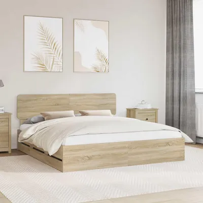 Obrázek produktu pro Maison Exclusive – rám postele s čelem Sonoma dub 200 x 200 cm dřevěný materiál