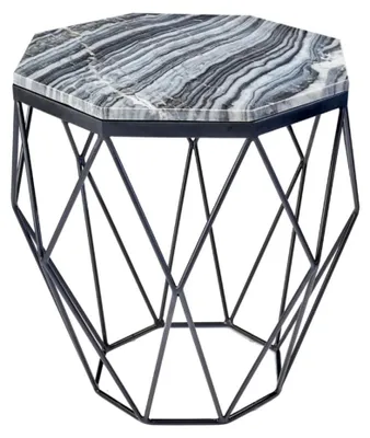 Produktbild von Couchtisch NEXORA 50 cm aus grauem Marmor und schwarzem Metall im geometrischen Design