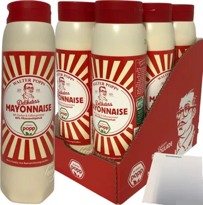 Produktbild von Feinkost Popp Delikatess Mayonnaise 80% Pflanzenöl 6er Pack (6x650ml Tube) + usy Block