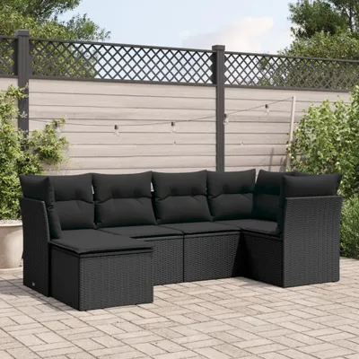 Produktbild von Design 6-tlg. Garten-Sofagarnitur mit Kissen Schwarz Poly Rattan, Gartenmöbel-Sets 2024 Neu