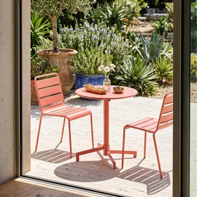 Produktbild von Gartentisch und 2 Stühle aus Tonmetall - Oviala Palavas
