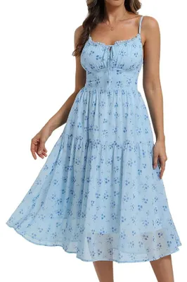 Produktbild von Sommerliches Midikleid mit Spaghetti-Trägern und Rüschen