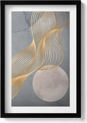 Produktbild von Abstrakte Illustration des Mondes mit Gold– Wandbild mit Rahmen – Gerahmtes Bild  – Wanddekoration – 40x60 cm –  Schwarz