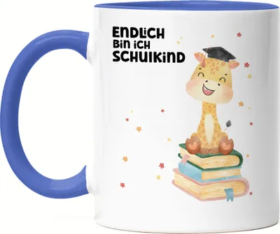 Produktbild von Endlich bin ich Schulkind Tasse Blau Einschulung Giraffe Erstklässler Schulanfang