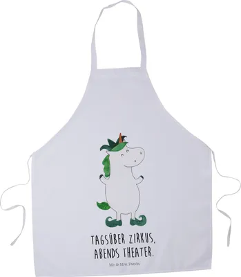Produktbild von Mr. & Mrs. Panda Grillschürze Einhorn Joker - Weiß - Geschenk, Küchenschürze, Küchenzubehör, Schürze, Hofnarr, Arbeitsschürze, Kochschürze, Unicorn, Kasper, Barista