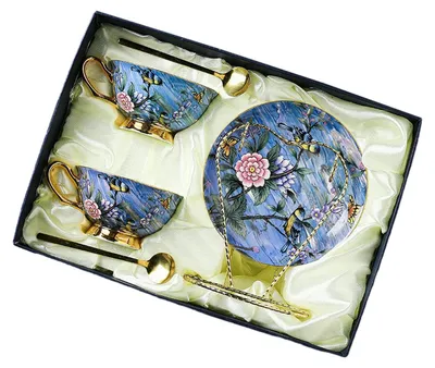 Productafbeelding van Koffiekop en Schotel Set van Bone China met 2 Lepels