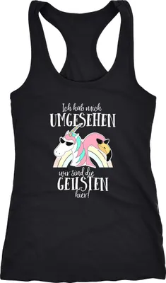 Produktbild von Damen Tanktop Ich hab mich umgesehen wir sind die geilsten hier Flamingo Einhorn Racerback Moonworks® schwarz L