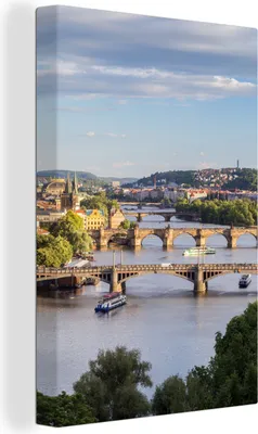 Obrázek produktu pro OneMillionCanvasses® - Obraz na plátně - 90x140 cm, Slunce - Most - Praha, Nástěnná umělecká dekorace - Fotografie na plátně - Obraz na dřevěném rámu - Nástěnná dekorace - Ložnice