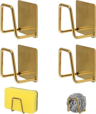 Produktbild von Schwammhalter 4 Stücke, Edelstahl, Gold, für Küche, selbstklebender Spülbecken Organizer