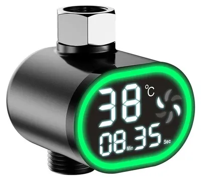 Produktbild von LED Duschthermometer ohne Batterie Echtzeit Wassertemperaturanzeige Farbwarnung 4-Zoll Standard Anschluss