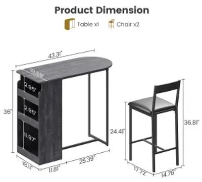 Produktbild von Bartisch mit Barhockern Stehtisch Bistrogruppe Bartisch-Set in Grau