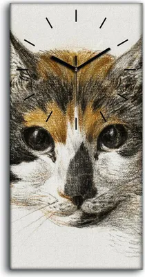 Produktbild von Wanduhr Uhr Wandbild Leinwand Geräuschlos 30x60 Zeichnung Tier Katze Kunst - schwarze Hände