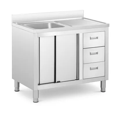 Obrázek produktu pro Jednomísový dřez se skříňkou s posuvnými dvířky a zásuvkami ocel 100 x 60 x 94,5 cm