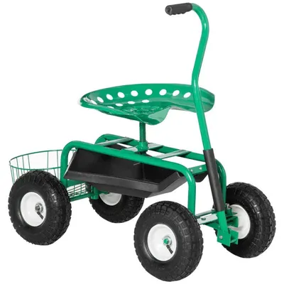 Obrázok produktu pre Záhradný vozík s posedením a otočnou stoličkou | Farba: Červená | Rozmery: 44,5 x 81 x 46-59 cm