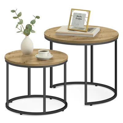 Produktbild von FORTENA Couchtisch Set 2tlg Rund, Artisan Look, mit schwarze Metallgestell