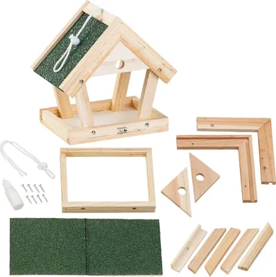 Produktbild von Bausatz für Vogel-Futterhaus aus Echtholz zum Aufhängen 13-teilig Vogelhaus zum Selber bauen Nistkasten Vögel