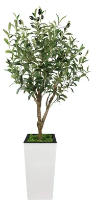 Image de Olivier artificiel - Plante artificielle de 120 cm avec pot - Feuilles en polyester denses - Tronc en bois réaliste - Décoration d'intérieur et d'extérieur