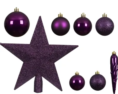 Produktbild von Weihnachtskugeln Kunststoff mit Christbaumstern 33er Set - Feige