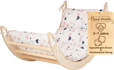 Produktbild von WoodsCraft - Kletterbogen mit Hypoallergen Kissen - Holz Klettergerüst Indoor - Holzwippe, Bogenwippe, Wippe - Montessori Kletterspielzeug
