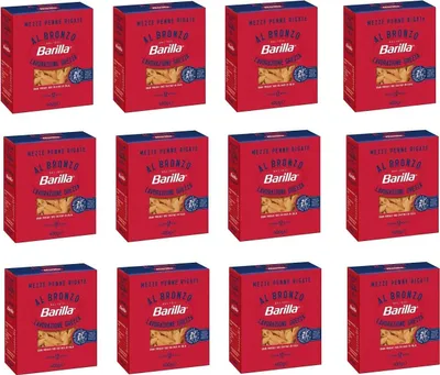 Produktbild von 12x Barilla Mezze Penne Rigate al Bronzo Bronze Gezogene Pasta 400g Rohe Verarbeitungsmethode