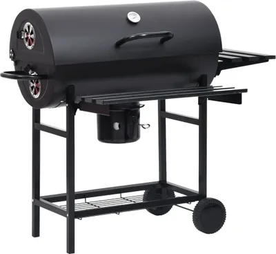 Image de vidaXL Chariot barbecue avec roues et étagères Noir Acier 115x85x95 cm