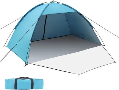 Produktbild von Famanu Strandzelt UV-Schutz 50+ - XXL mit Vor- und Hintertür, Belüftung und Windschutz