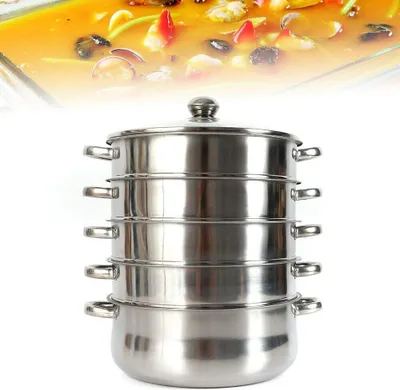 Produktbild von Dampfgarer Dampfkocher Dampfkochtopf Kochtopf Gardampftopf 5-lagiger Edelstahl mit Glasdeckel (30cm)
