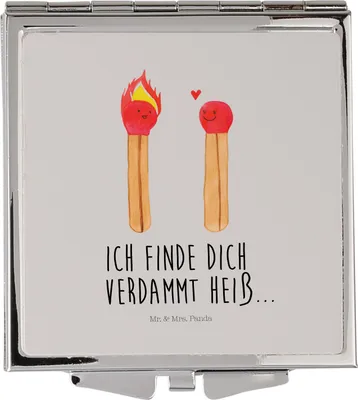 Produktbild von Mr. & Mrs. Panda Kosmetikspiegel Streichhölzer - Grau Pastell - Geschenk, Handspiegel, Freundin, Frauen Spiegel, Reisespiegel, Taschenspiegel, Liebesbeweis