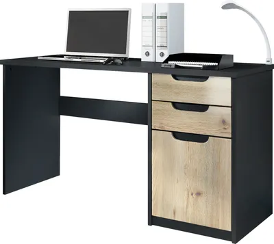 Produktbild von Vladon Schreibtisch Logan,  Germany, Bürotisch mit 2 Schubladen und 1 Tür, Schwarz matt/Eiche Nordic (129 x 76 x 60 cm)