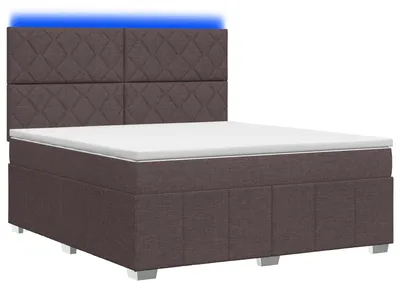 Image de Lit boxspring LED avec matelas Marron foncé 160 x 200 cm Tissu