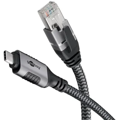 Produktbild von Goobay Ethernet-Kabel USB-C 3.1 auf RJ45, 5 m, verbindet Router, Modem oder Netzwerk-Switch mit dem USB-C-Port von Laptop, Tablet oder Smartphone